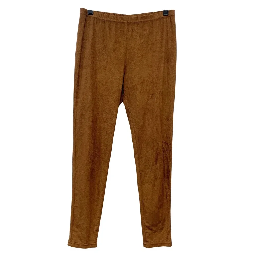 Chico's Women's Brown Faux Suede Elastic Waist Slim Leggings Size 1,‎ Medium
